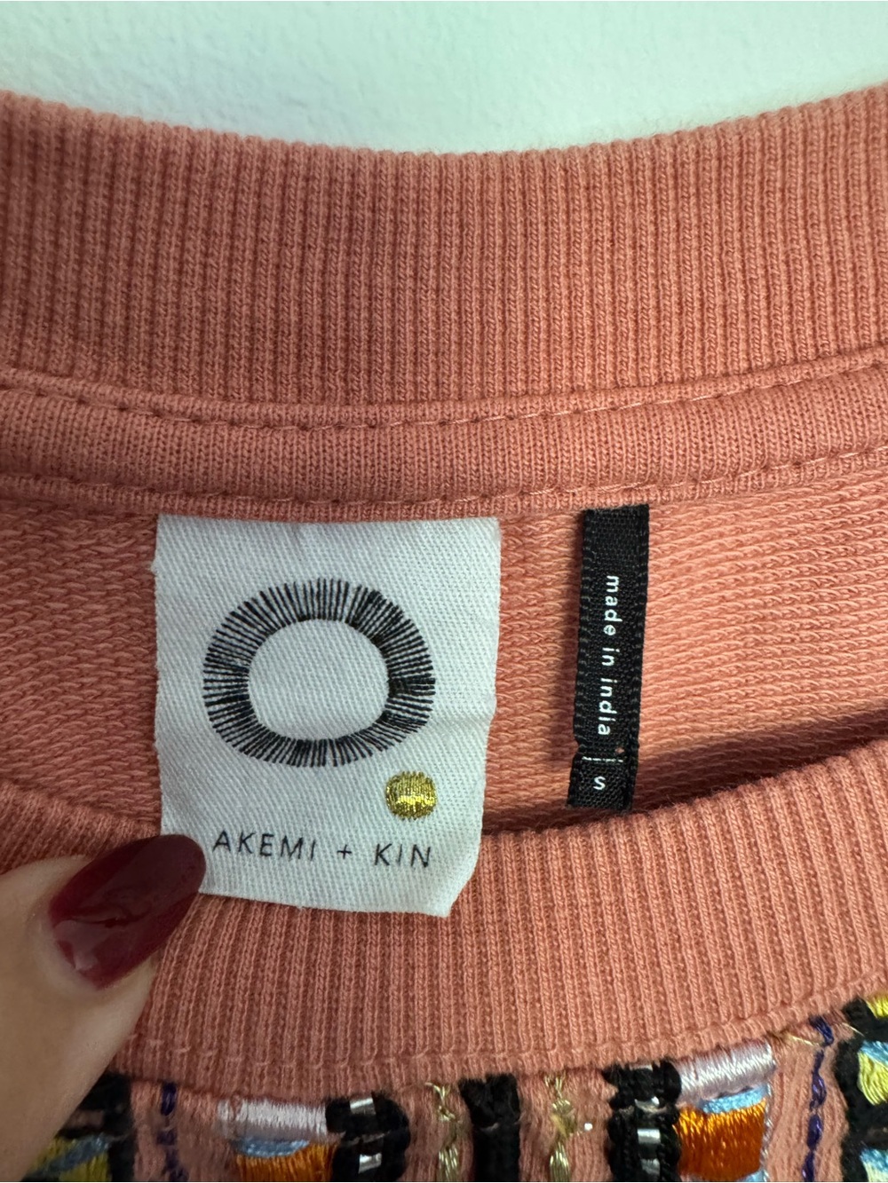 Akemi + Kin Anthropologie Embroidered Beaded Terracotta Sweatshirt S - Picture 5 of 6